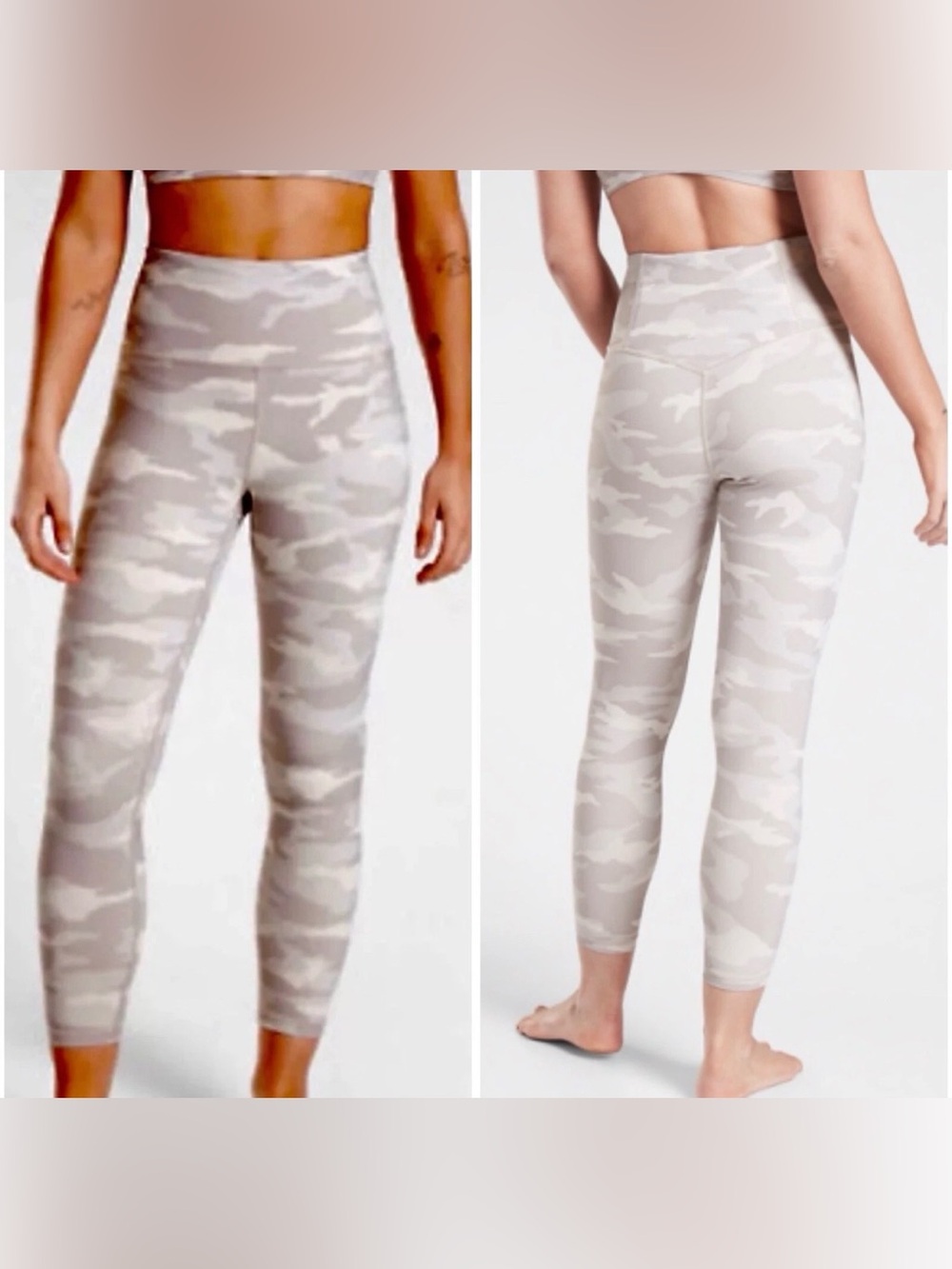 Athleta High-Rise Camo Leggings in Light Gray and White